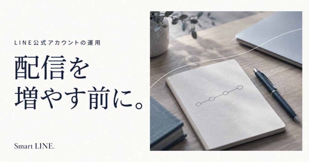 配信を増やす前に。LINE公式アカウントの運用を、つながる丸が描かれたノートとともに考える。